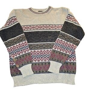 Vintage Grandpa Cambridge Classics Mens Large Cotton Fair Isle Geometric Sweater